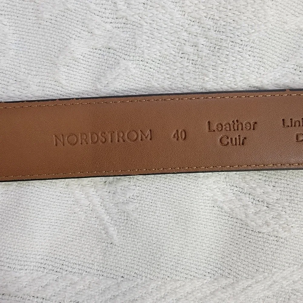 NORDSTROM Men's‎ Dress Belt Black Leather Silver Buckle Size 40 EUC